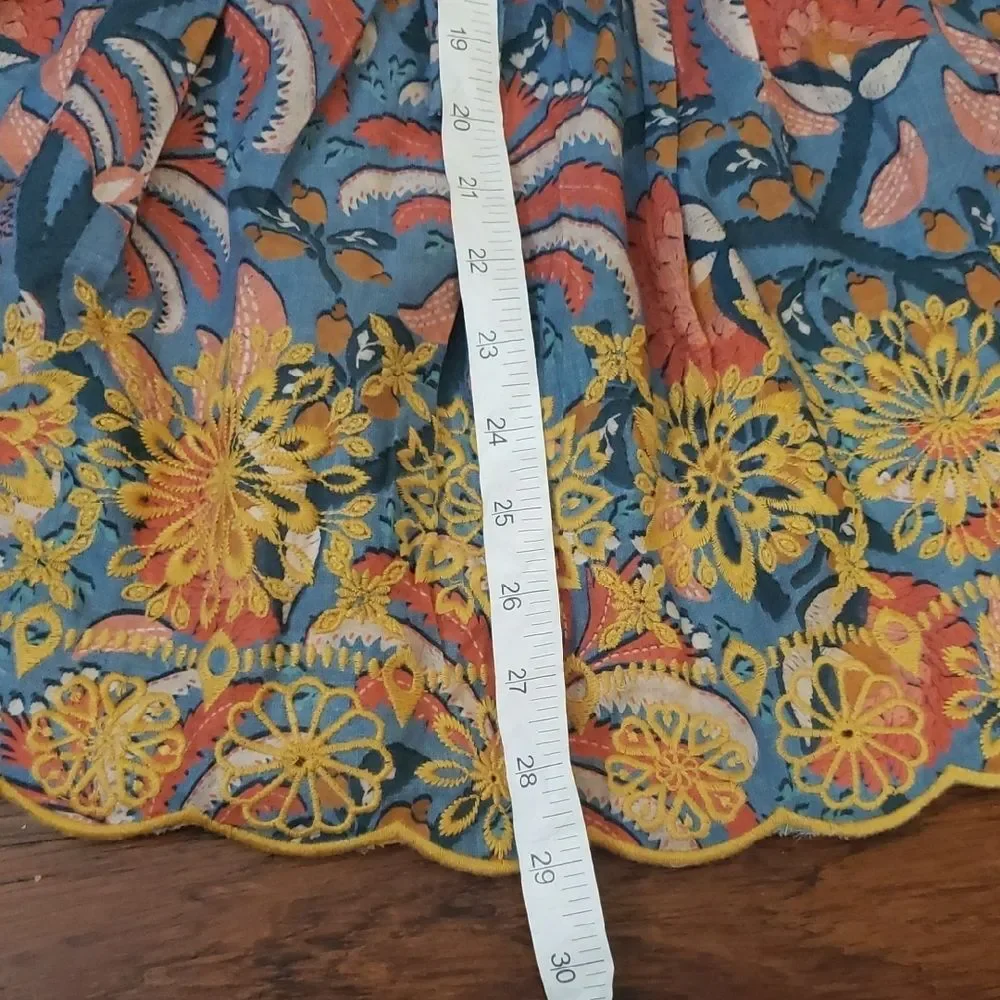Farm Rio Floral Blouse Size XS Ruffled Sleeves Boho Embroidered Chic Feminine